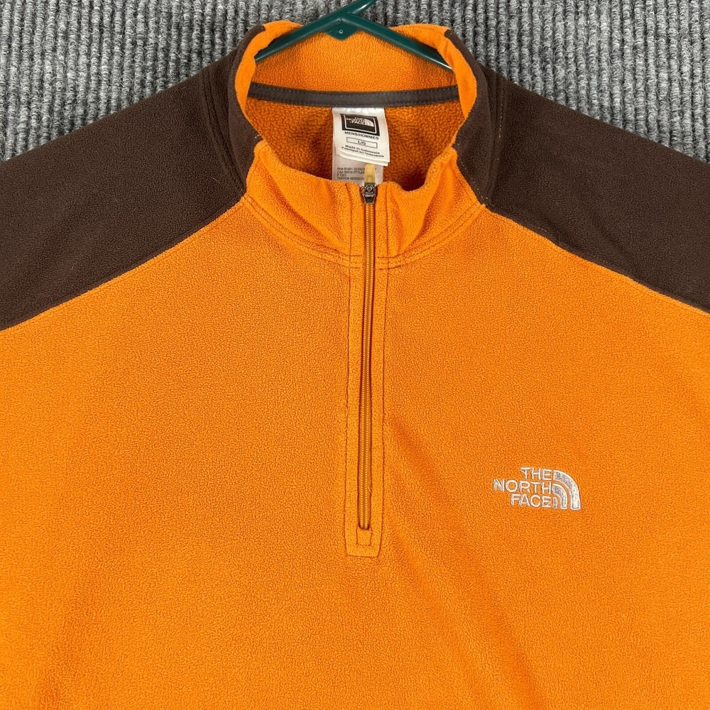 The North Face Mens Sweatshirt Large Orange Long Sleeve 1/4 Zip Mock Neck Fleece